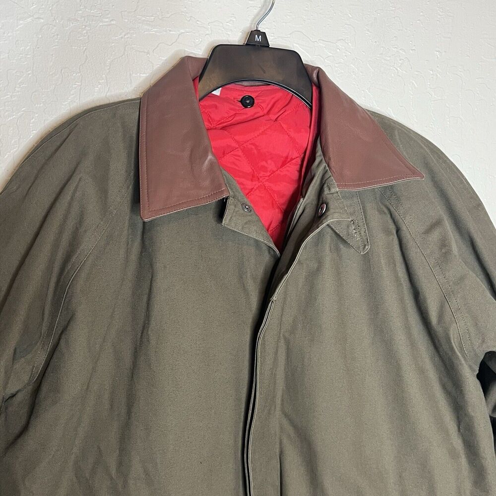 Green Canvas Leather Collar Khaki Removable Liner Barn Field Jacket Mens Med - Picture 2 of 15